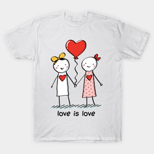 Stick Figure Lesbian Lovers Love Is Love T-Shirt